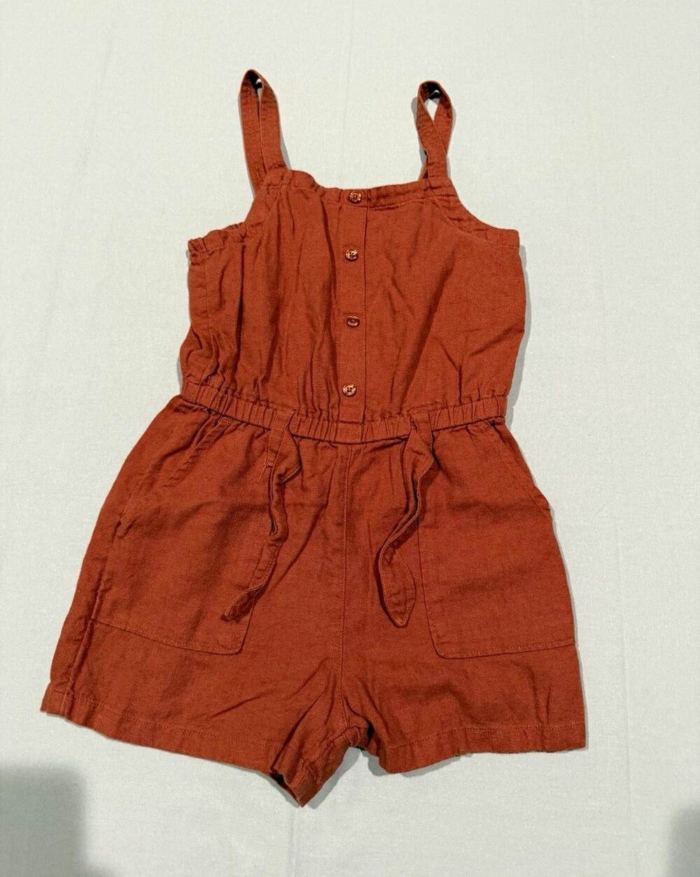 Old Navy Girls Brown Sleeveless Square Neck Button Front Romper w/ Pockets